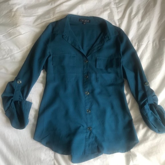 Blue/Teal Button-Down Blouse - Picture 7 of 7